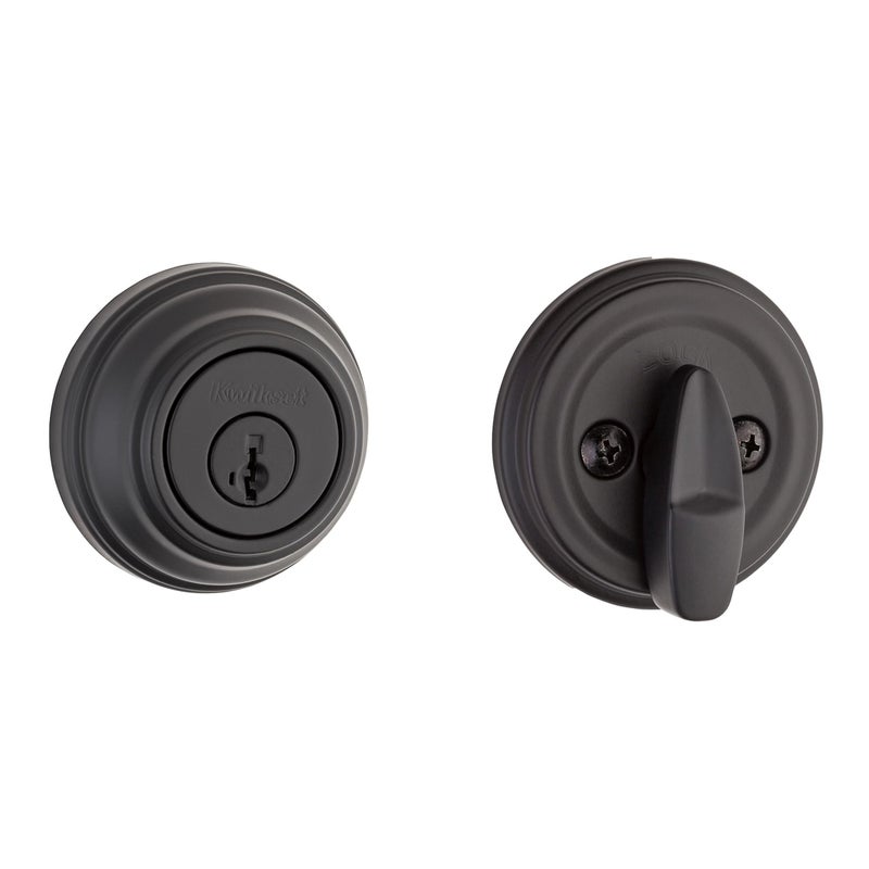 Kwikset 980 Deadbolt Lock  Matte Black Round Exterior Keyed Front Entry Door  Pick Resistant Smartkey Rekey Security  Single Cylinder Dead Bolt  With Microban Protection - Image 1