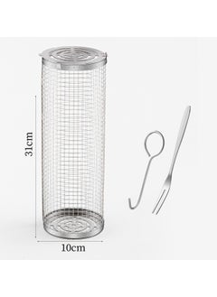 WAOKN BBQ Basket with Hook and Fork, Rolling BBQ Basket, Outdoor BBQ Basket, Outdoor Round BBQ Stainless Steel BBQ Basket Campfire BBQ Grid for Outdoor BBQ Fish, Meat, Vegetables, Chips  - Image 3