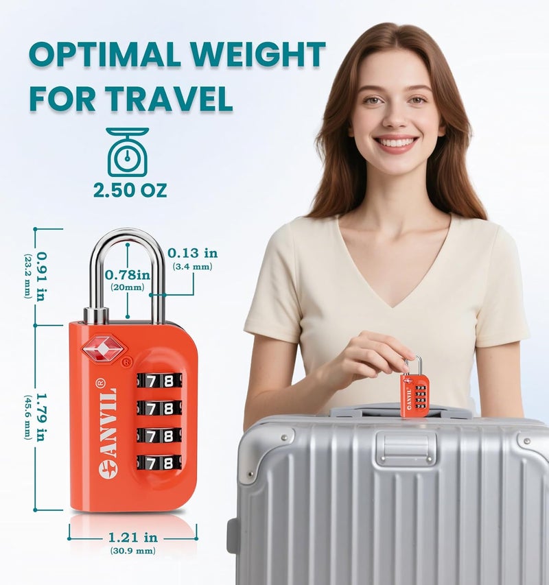 Anvil TSA Approved Luggage Lock - 4 Digit Combination, 10,000 Combinations, Easy-Read Password Window, Travel Lock for Suitcases, Backpacks, Gym & Student Lockers, Baggage - Image 5