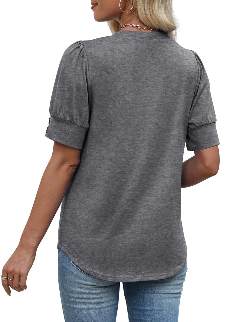 OFEEFAN Short Sleeve Shirts for Women Summer Tops V Neck T Shirts Spring Clothes Plus Size Women's Clothing Plain Simple Business Casual Outfits Dark Grey XL - Image 5