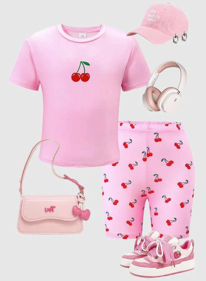 تايك تو مجموعة من تيشيرت بطبعة كرز وشورت للأطفال