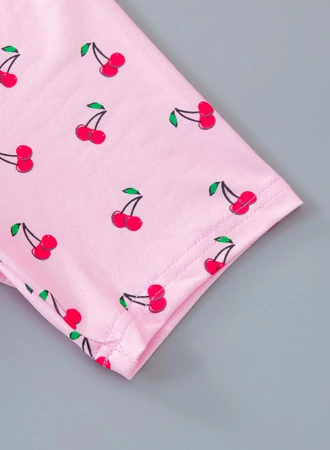 Take Two  Girls Pink Cherry Print T-Shirt And Shorts Set for Women | Best Price UAE