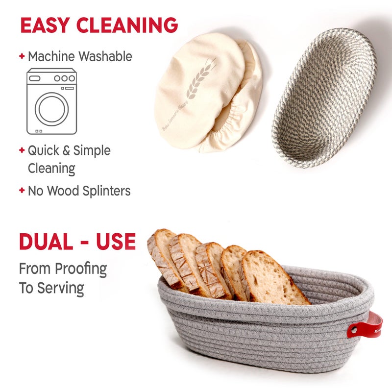 KneadAce Sourdough Starter Kit â€“ 34oz Starter Jar, 2 Oval Banneton Proofing Baskets, Magnetic Bread Lame for Scoring â€“ Gift for Bakers & Complete Sourdough Bread Baking Set - Image 4