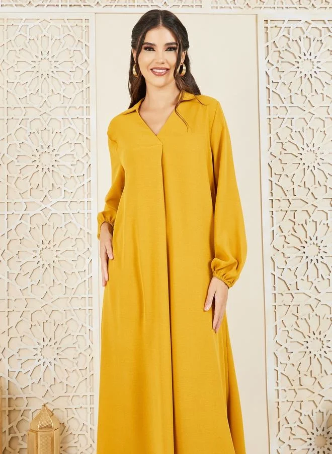 Styli Solid Collared A-Line Jalabiya