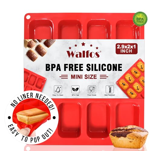 Walfos Silicone Mini Loaf pan, 12 Cavities Mini Bread Pan Brownie Pan, Food Grade & Non-stick, Ideal For Mini Bread, Brownie, Cornbread, Cheesecake & Chocolate - Image 1