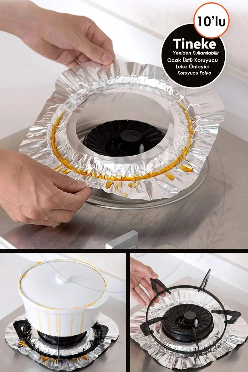 Tineke Reusable 10-Piece Stove Top Protector Stain Preventive Heat Resistant Stove, Grill Protective Foil