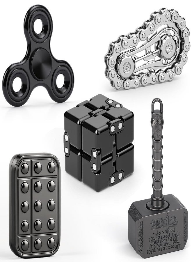 Amarlozn 5PCS Fidget Toys Set for Kids Adults, Easter Basket Stuffers for Teen with Fidget Chain, Infinity Cube, Fidget Slider, 2 in 1 Hammer Spinner, Metal Tri Spinner, Stress Relief Office Birthday Gift - Image 1