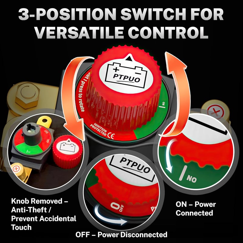 PTPUO Top Post Battery Disconnect Switch, Car Battery Disconnect Switch, Battery Cut Shut Off Isolator, 12V Positive Adjustable Flexible Mount for Car RV Boat Truck ATV - Image 4