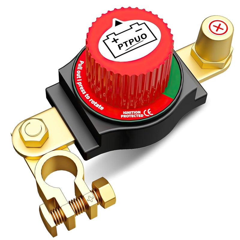 PTPUO Top Post Battery Disconnect Switch, Car Battery Disconnect Switch, Battery Cut Shut Off Isolator, 12V Positive Adjustable Flexible Mount for Car RV Boat Truck ATV - Image 1