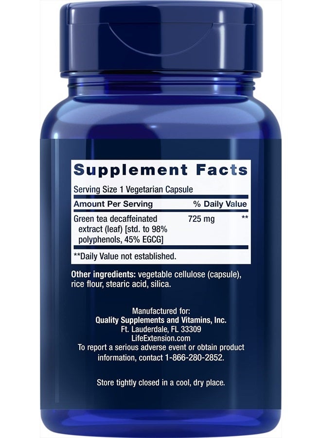 Life Extension مستخلص الشاي الأخضر المزيل للكافيين - غني بالبوليفينول، صحة الخلايا، صحة القلب، صحة الدماغ، حماية مضادة للأكسدة - غير معدّل وراثيًا، خالي من الغلوتين، نباتي - 100 كبسولة - Image 2
