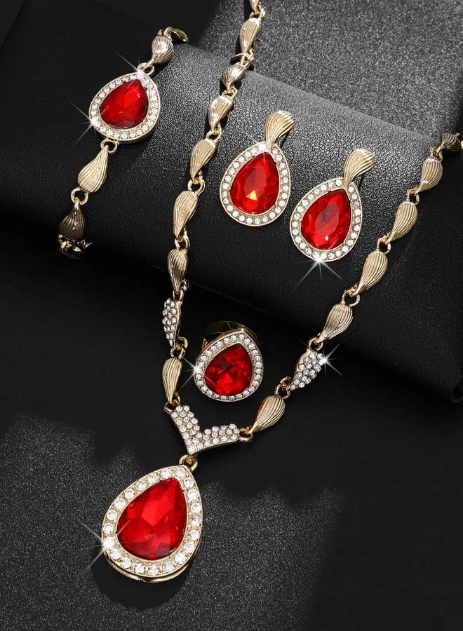 Take Two  4-Piece Green Rhinestone Drop Necklace, Bracelet, Ring and Earrings Jewelry Set for Women | Best Price UAE