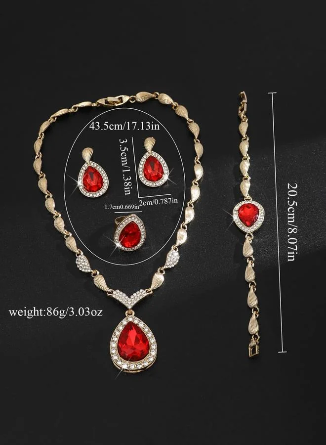 Take Two  4-Piece Green Rhinestone Drop Necklace, Bracelet, Ring and Earrings Jewelry Set for Women | Best Price UAE