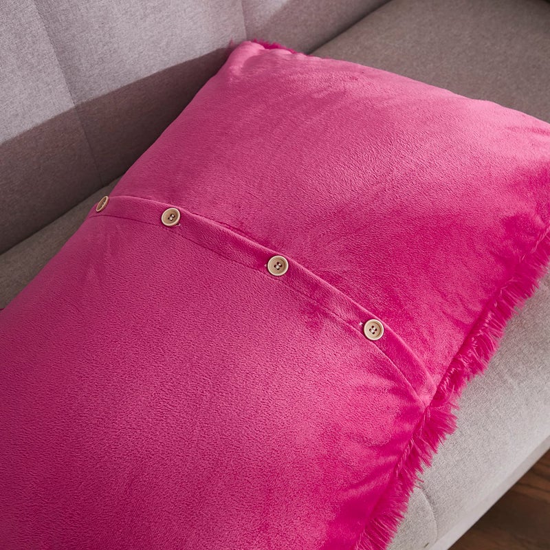 WERDIM WERDIM Shaggy Fluffy Faux Fur Pillowcases 2 Pack Button Closure Velvet Pillow Shams Standard/Queen Size (Hot Pink  20 X 26 Inches)  - Image 5