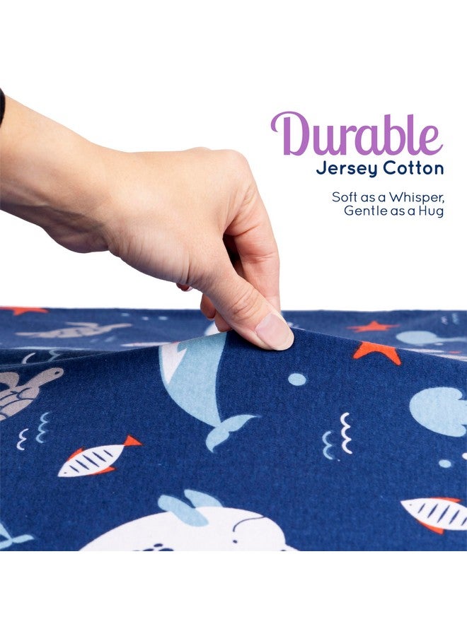 GrowWILD ملايات سرير الأطفال الزرقاء المحيطية من GROW WILD للأولاد (3 عبوات) - ملاية قطنية ملائمة (52" x 28"), مجموعة سرير للأطفال ومجموعة سرير للأطفال الأولاد، موضوع السلاحف والحيوانات البحرية - Image 4