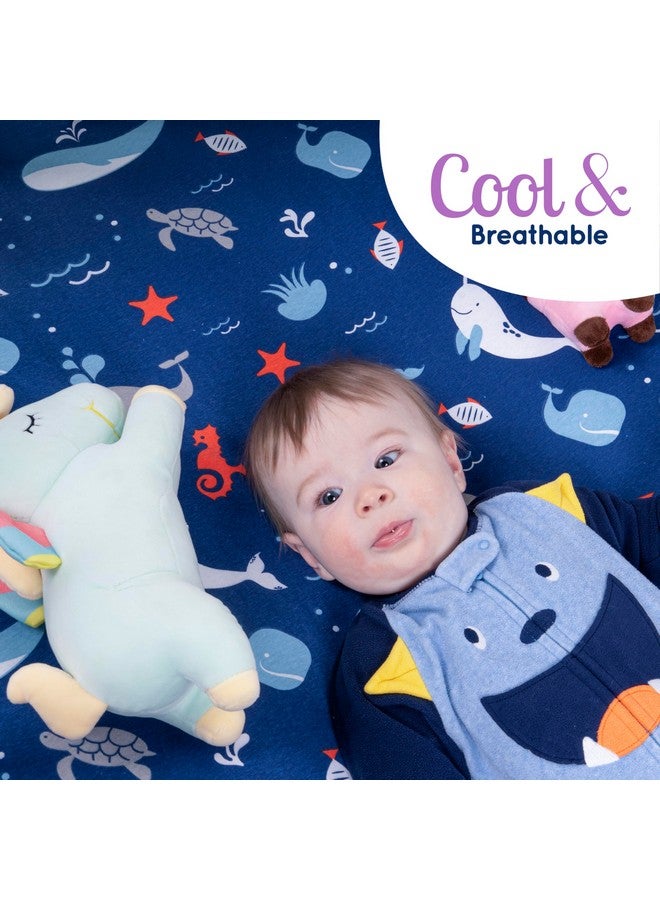 GrowWILD ملايات سرير الأطفال الزرقاء المحيطية من GROW WILD للأولاد (3 عبوات) - ملاية قطنية ملائمة (52" x 28"), مجموعة سرير للأطفال ومجموعة سرير للأطفال الأولاد، موضوع السلاحف والحيوانات البحرية - Image 5