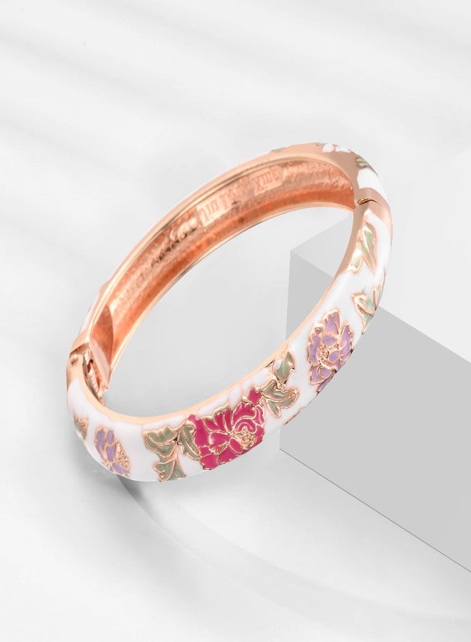UJOY Fashion Cloisonne Bracelets Set Plated Enameled Jewelry Spring Hinged Metal Cuff Bangles Gift Box Packed 55A80-55A113 Purple White - Image 5