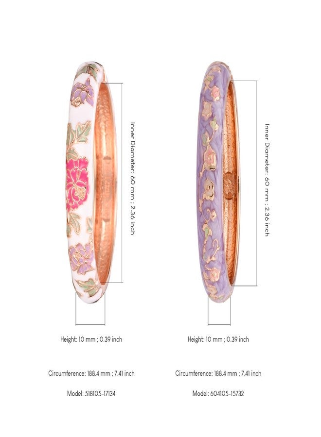 UJOY Fashion Cloisonne Bracelets Set Plated Enameled Jewelry Spring Hinged Metal Cuff Bangles Gift Box Packed 55A80-55A113 Purple White - Image 3