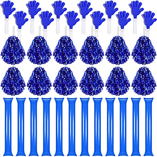 Sosation 36 Pcs Metallic Cheerleading Pom Poms Hand Clappers Party Favors and Thunder Sticks Noise Makers for Sporting Events Team Spirit Soccer AccessoriesBlue - Image 1
