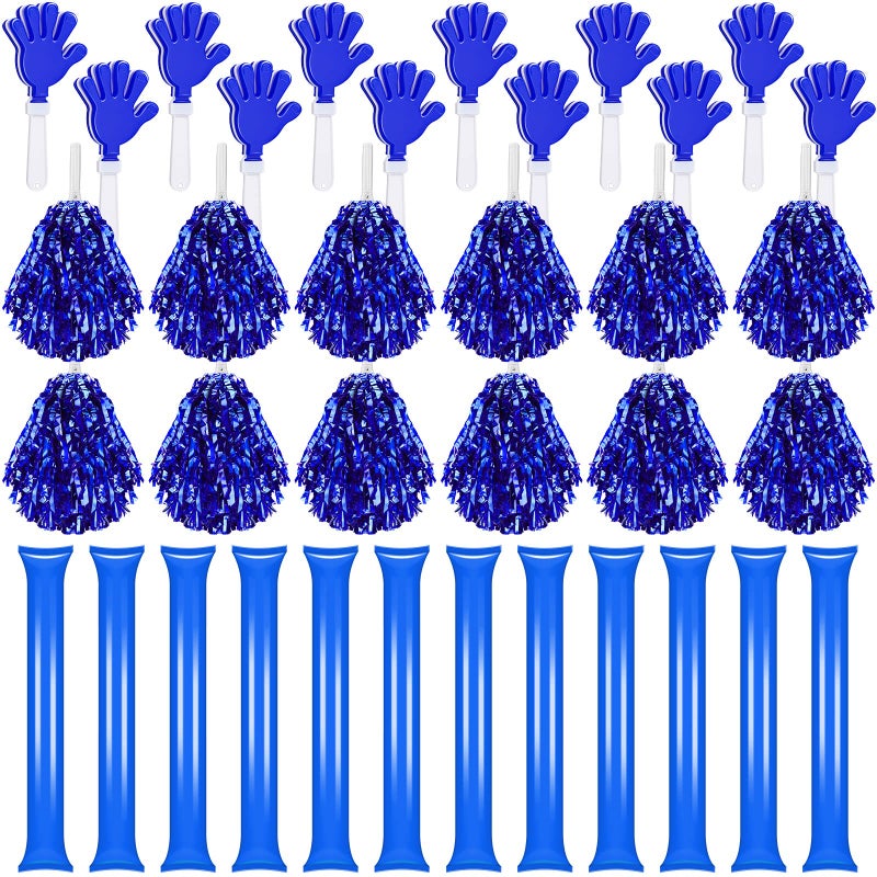 Sosation 36 Pcs Metallic Cheerleading Pom Poms Hand Clappers Party Favors and Thunder Sticks Noise Makers for Sporting Events Team Spirit Soccer AccessoriesBlue - Image 2