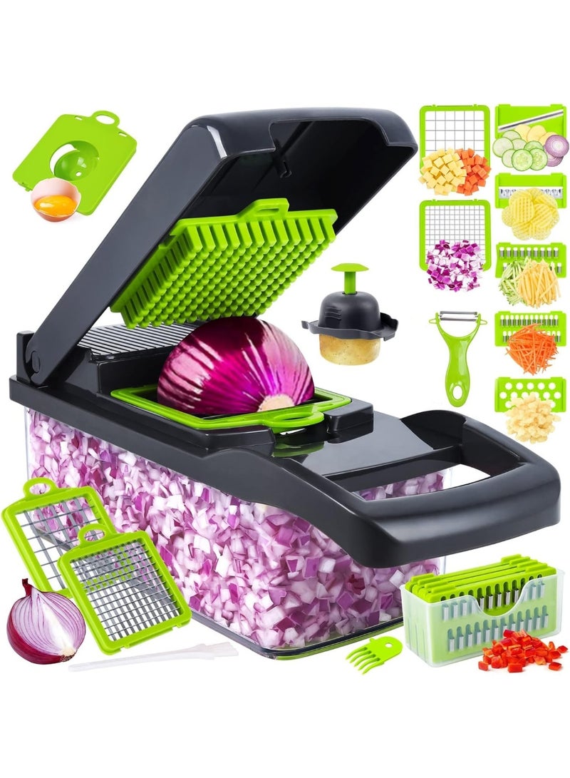 Generic 16-in-1 Vegetable Chopper & Slicer with Container – Multi-Function Food Cutter with Interchangeable Blades for Dicing, Slicing & Grating - Image 1