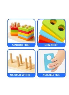 Generic Montessori Toys for 1 2 3 Years Old, Wooden Sorting & Stacking Toys for Toddlers 1-3, Education Preschool Toddler Puzzles,5 Shapes toy Best Gift.  - Image 2