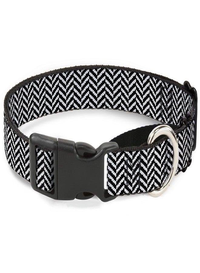 Buckle Down Buckle-Down Herringbone Jagged Black/White Martingale Dog Collar, 1.5" Wide-Fits 16-23" Neck-Medium - Image 1