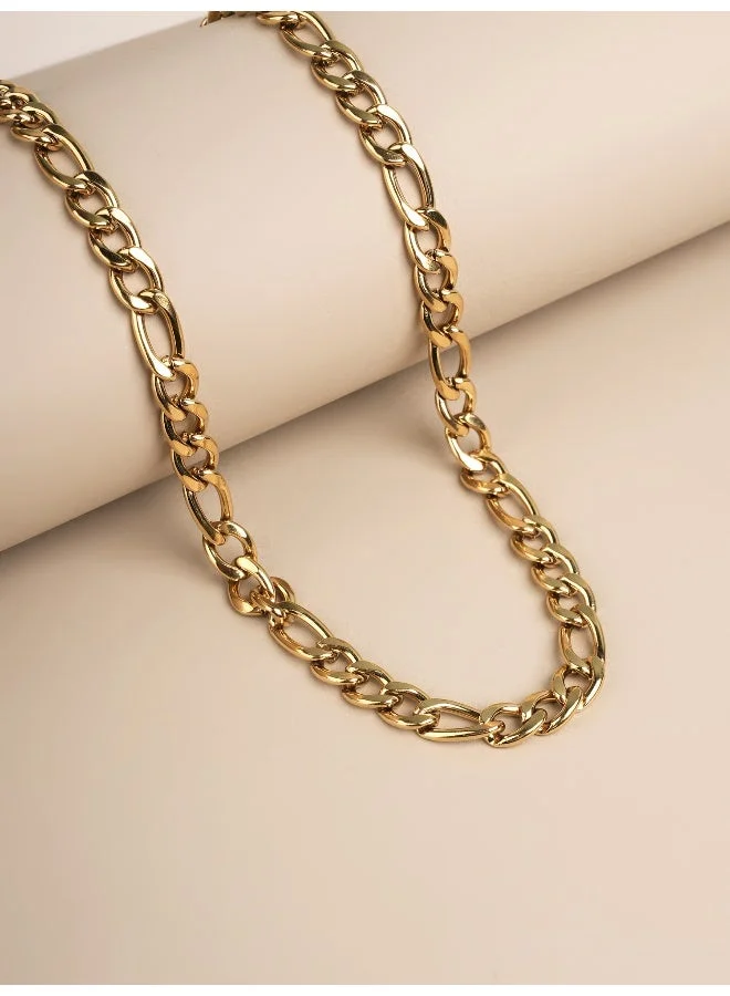 بالموناس PALMONAS 18k Gold Tone Plated Figaro Chain for Men