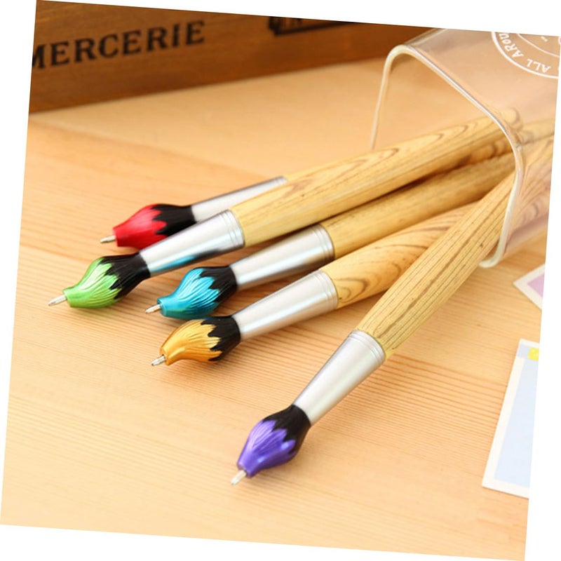 Wooden Ballpoint Pens Smooth Writing 5 Pack Creative Brush Design Office School Supplies - Image 4