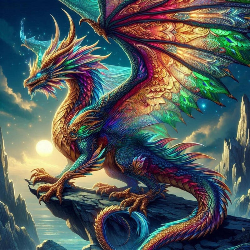 Ekuxom Dragon Diamond Art Kits for Adults, Dragon Diamond Painting Kits, Round Diamond Art Dragon Full Drill Gem Art for Beginners Gifts Home Wall Decor 14x14 inch - Image 1