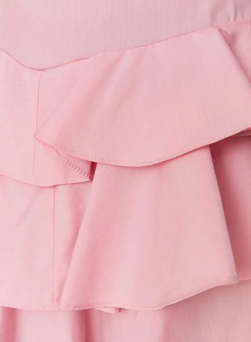 trendyol Puff Sleeve Tie Neck Ruffle Detail Dress