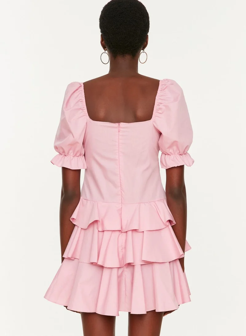 trendyol Puff Sleeve Tie Neck Ruffle Detail Dress