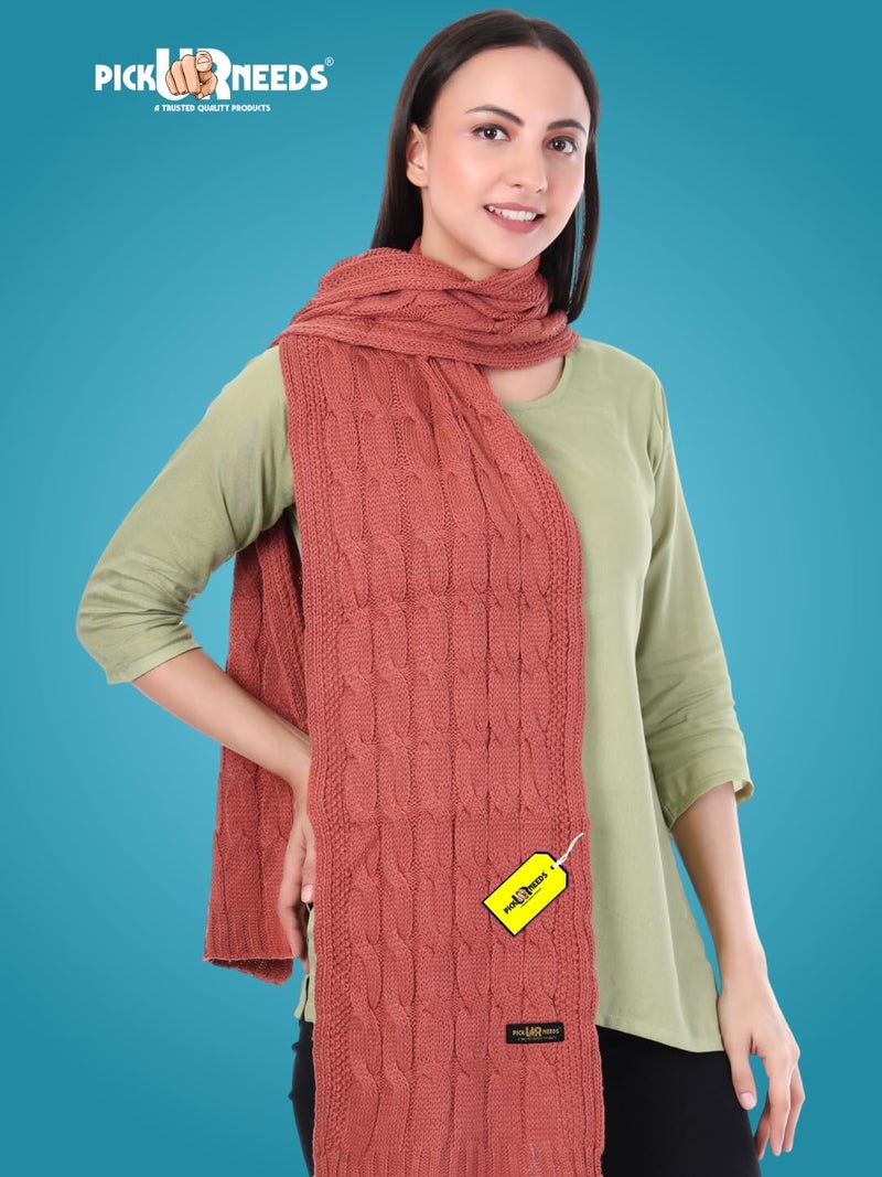 Pick Ur Needs Women’s Woolen Muffler Soft & Warm Knitted Scarf Winter Neck Wrap Premium Acrylic Wool Stylish Hand-Washable (Red) - Image 4