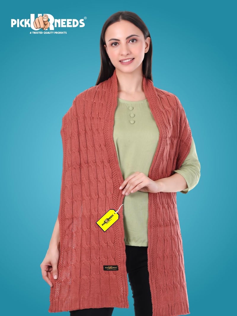 Pick Ur Needs Women’s Woolen Muffler Soft & Warm Knitted Scarf Winter Neck Wrap Premium Acrylic Wool Stylish Hand-Washable (Red) - Image 3