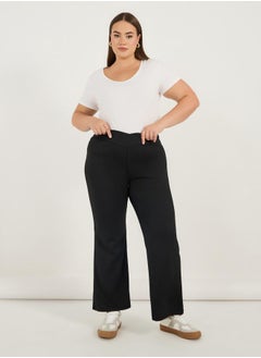 Styli Plus Size Criss-Cross Waistband High Rise Flared Pants  - Image 1