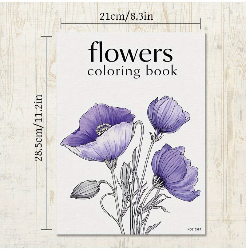 Flower Coloring Book For Adults 22 Art Illustrations 8.3x11.2 Inch 1pc Stress Relief - Image 4