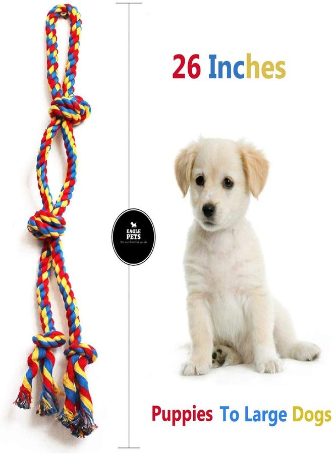 Eagle Pets Pack of 2 Dog Rope Toy for Puppies Aggressive Chewers Indestructible Dog Rope for Puppy Small Medium Dogs Tug of War Dog Toy Teeth Cleaning with 4 Knots (Color May Vary) - Image 2