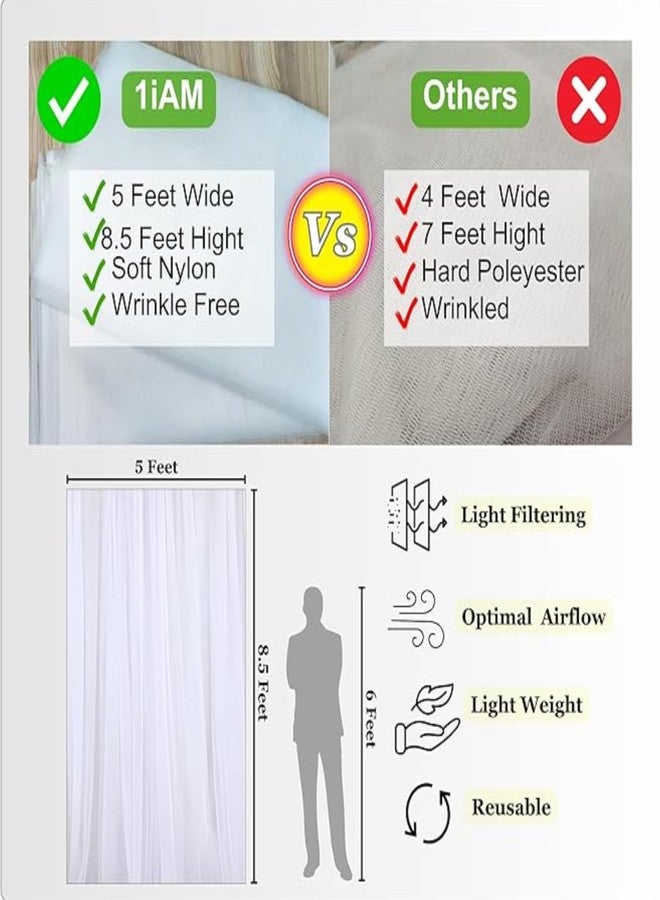 1iAM 2pcs White Decoration Net - Large Size, Stitched with Ribbon, Nylon Made, Reusable, Soft, Wrinkled Free, 8.5x5ft Each, Backdrop Net for Birthday, Anniversary, Wedding, Haldi Party Decorations - Image 3