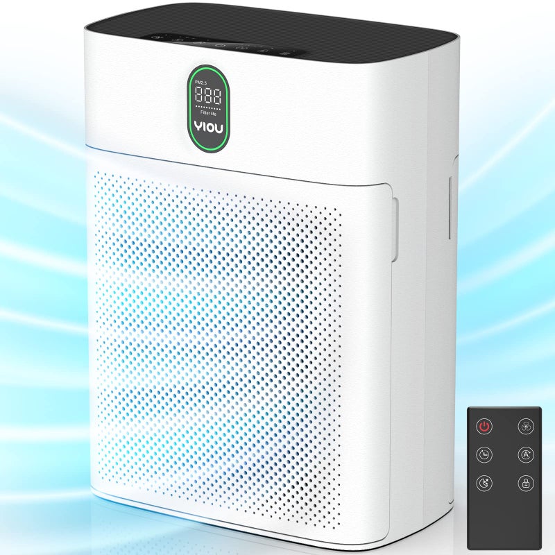 Air Purifiers for Home Large Room Up to 960 Sq Ft with Air Quality Sensors YIOU H13 True HEPA Filter Remove 9997 of Dust Pet Dander Smoke with Doublesided Air Inlet 24dB for Bedroom White