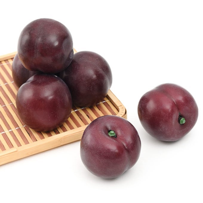 Artificial Brin Plum 6Pcs Purple Lifelike Simulation Realistic Black Plum Fake Fruit for Home Kitchen Cabinet Decoration Food Photography Props Model