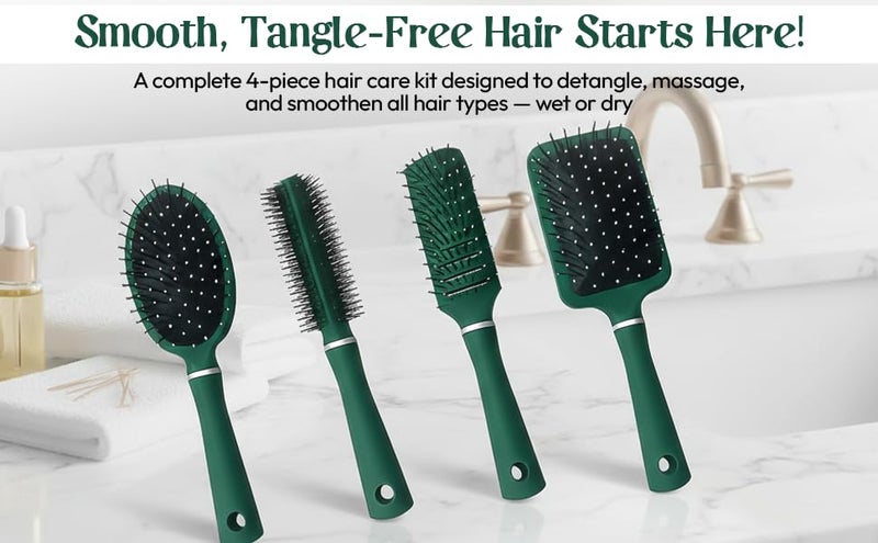 TORMUND Hair Scalp Massage Comb Hairbrush Wet Curly Hair Brush Paddle Hair Brush Comb Set for Women and Men 4 Pcs Wet Hair Brushes for long Hair No Tangle Hair Brush for Curly or Straight Hair GREEN - Image 3