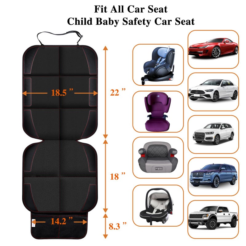 Gowhalle Car Seat Protector, Non-Slip Rubber Padded Backing Seat Protector for Child Seats, Waterproof Thickest Padding Car Seat Protector Under Baby Seat - No Imprint (Red-2pcs) - Image 4