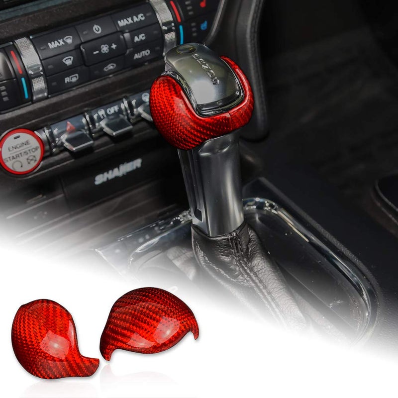 AIRSPEED Car Gear Shift Knob Cover Interior Accessories Sticker for Ford Mustang 2015-2022 Automatic, Carbon Fiber (Red) - Image 1