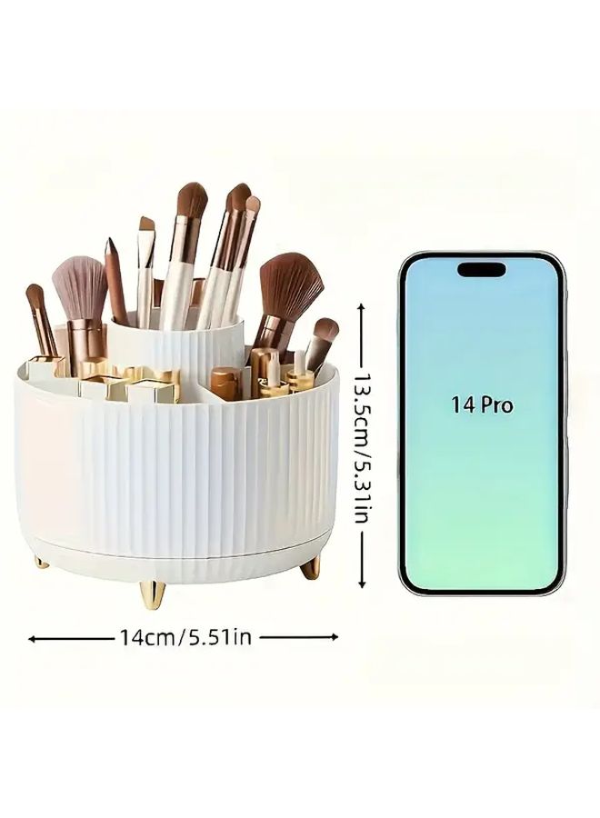 360 Degree Rotating Makeup Organizer Pink Storage Case With Spinning Turntable Multiple Compartments And Filled Base For Brushes Lipsticks Skincare Durable Plastic Vanity Case For Home Salon Bathroom Countertop - Image 3