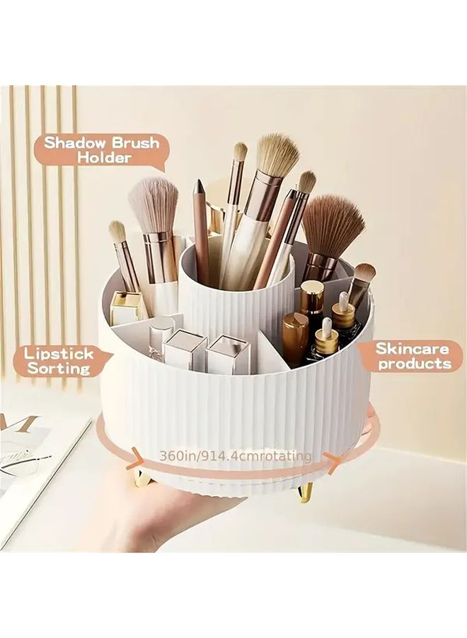 360 Degree Rotating Makeup Organizer Pink Storage Case With Spinning Turntable Multiple Compartments And Filled Base For Brushes Lipsticks Skincare Durable Plastic Vanity Case For Home Salon Bathroom Countertop - Image 5