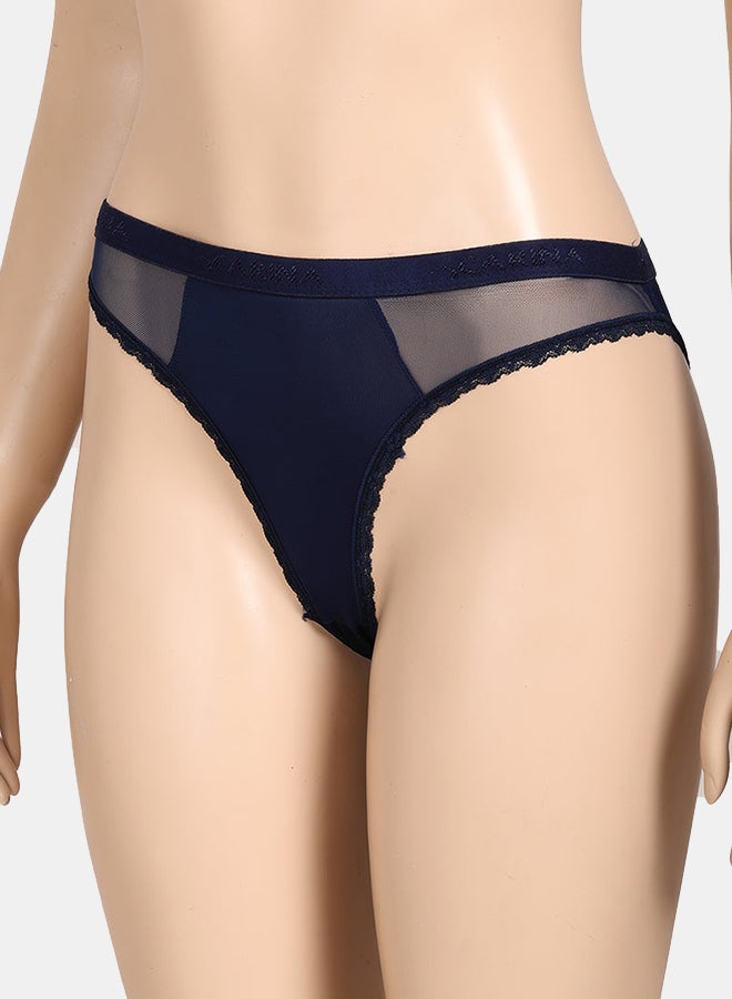 Carina Women's Sheer Mesh Detail Panty with Lace Trim - Navy - Image 2