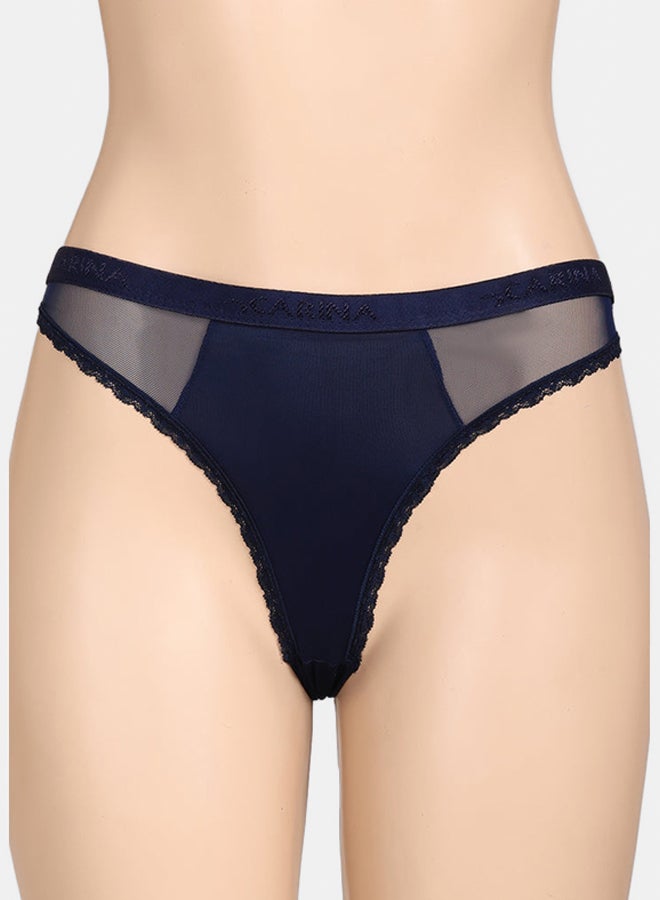 Carina Women's Sheer Mesh Detail Panty with Lace Trim - Navy - Image 1