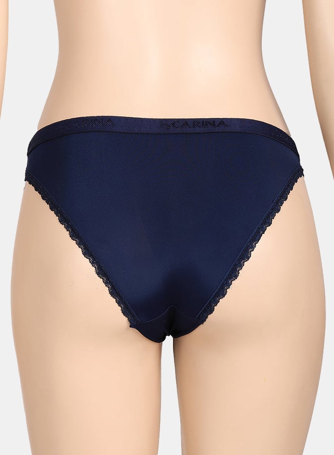 Carina Women's Sheer Mesh Detail Panty with Lace Trim - Navy - Image 3
