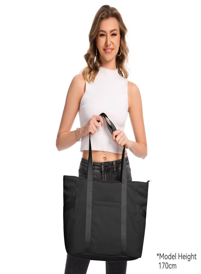DIXEIGHT Large Tote Bag for Women Work Travel Everyday Shoulder Purse with Zipper, Corduroy Hobo Handbag for School Nurse, L-black-fits 15.6" Laptop, Large - Image 3