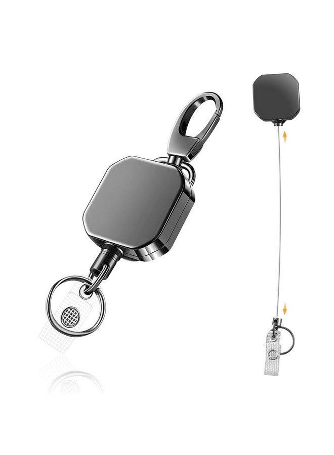 ZORBES¬Æ Retractable Id Card Holder, Keychain Badge Holder, Zinc Alloy Metal Carabiner Keychain 26.7 inches Retractable Steel Wire Reel Design Utility Carabiner Keyring for Keys, Badge, Cards - Image 1