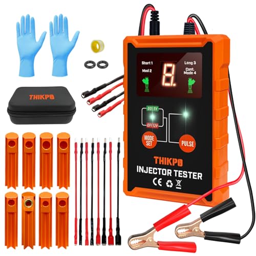 THIKPO Universal Fuel Injector Tester and Cleaner Tool Kit, DIY Cleaning Tool Kit with 8 Size Cleaning Adapters, 8 Pulse Modes, 4 Wires Dual Channel for 2 Fuel Injectors Simultaneously Test, 12V/5V Output - Image 1